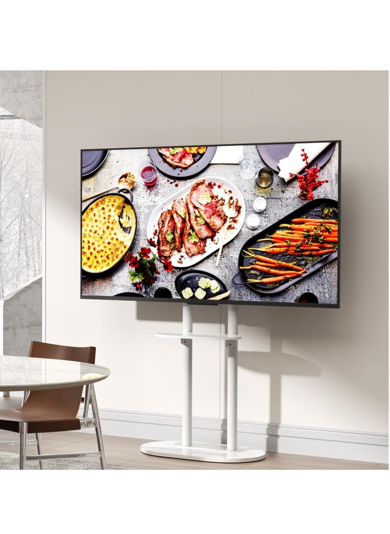 White Floor TV Stand Universal TV Stand Height Adjustment TV Mount Stand Floor TV Table Monitor Display TV Mount with Tray Shelf for 40-75 Inch Max VESA 600×400mm Holds up to 40 KG