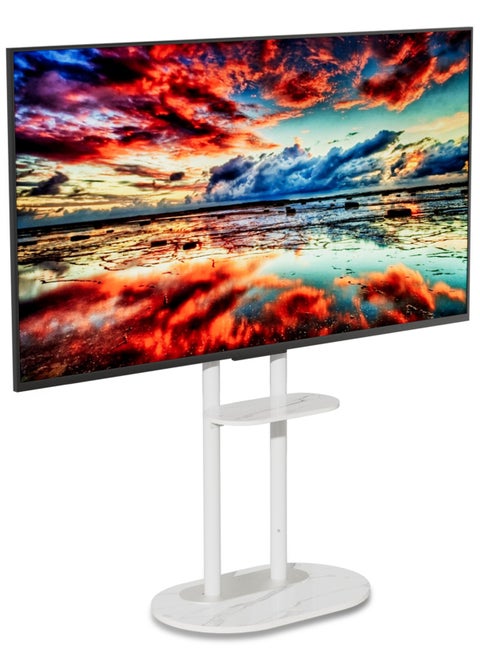White Floor TV Stand Universal TV Stand Height Adjustment TV Mount Stand Floor TV Table Monitor Display TV Mount with Tray Shelf for 40-75 Inch Max VESA 600×400mm Holds up to 40 KG