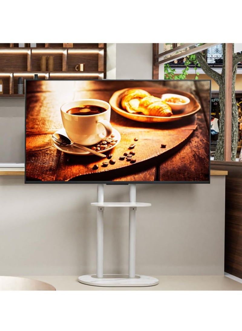 White Floor TV Stand Universal TV Stand Height Adjustment TV Mount Stand Floor TV Table Monitor Display TV Mount with Tray Shelf for 40-75 Inch Max VESA 600×400mm Holds up to 40 KG