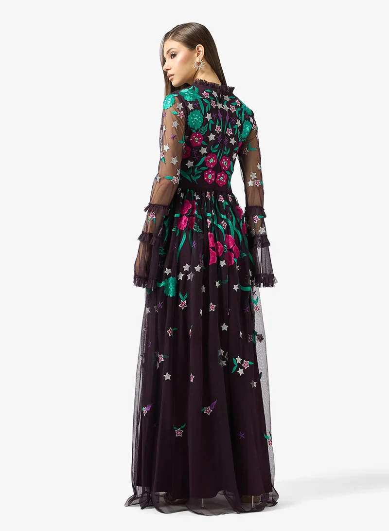 فروك اند فرل Embellished mesh detailled maxi dress