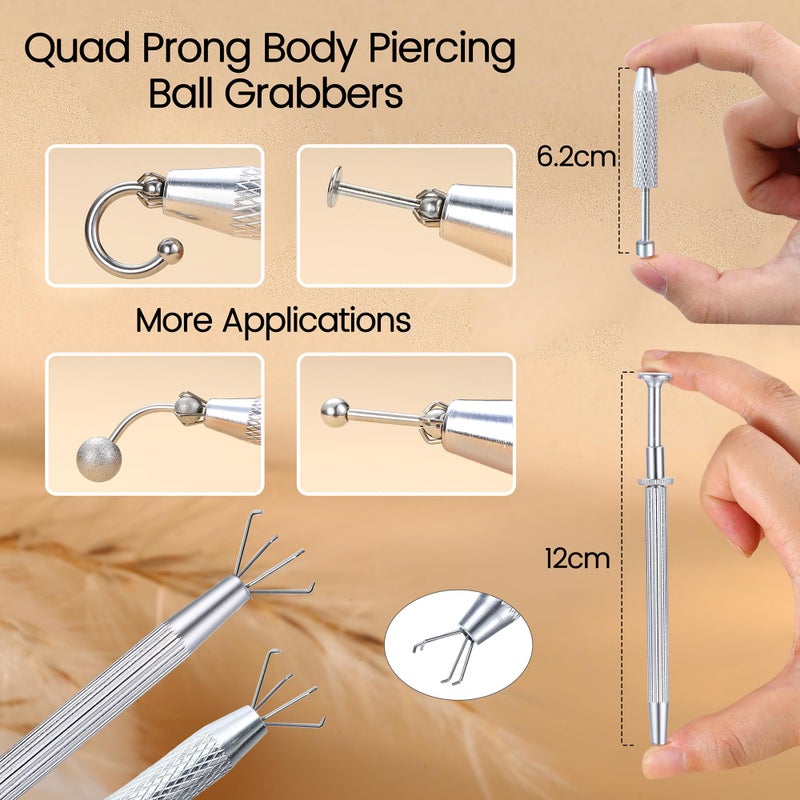 GEMQUEEN Piercing Ball Grabber Reacher Tool - Stainless Steel Piercing Jewelry Tools 4 Claw Holder Removal Pick Up Assistant Tool for Changing Jewelry IC Chip Electronic Components Small Parts 2 Pcs - Image 2