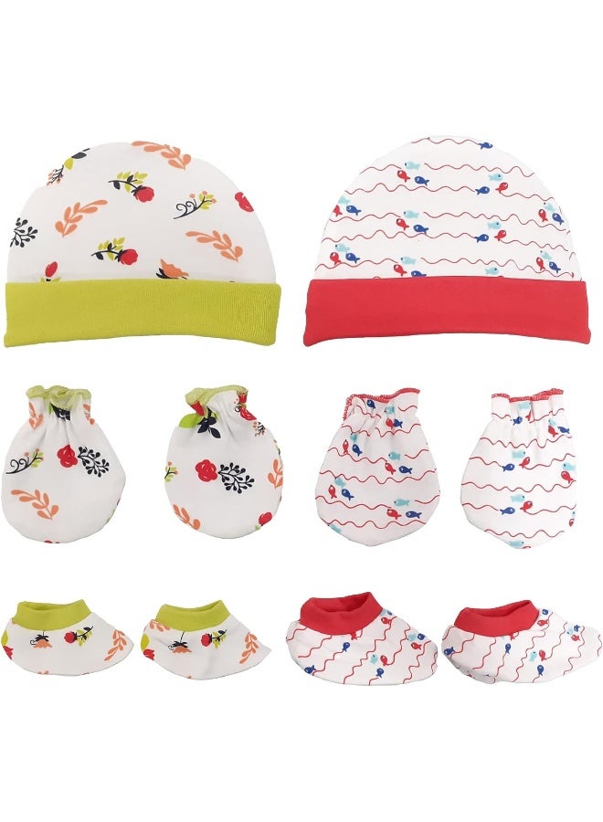 Luvlap Luv Lap 100% Cotton Baby Caps, Mittens and Booties Combo Set for 0-6 Months - Pack of 2 (Assorted) - Image 1