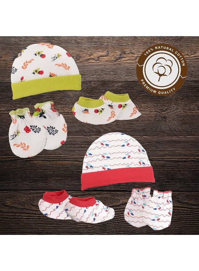 Luvlap Luv Lap 100% Cotton Baby Caps, Mittens and Booties Combo Set for 0-6 Months - Pack of 2 (Assorted) - Image 2