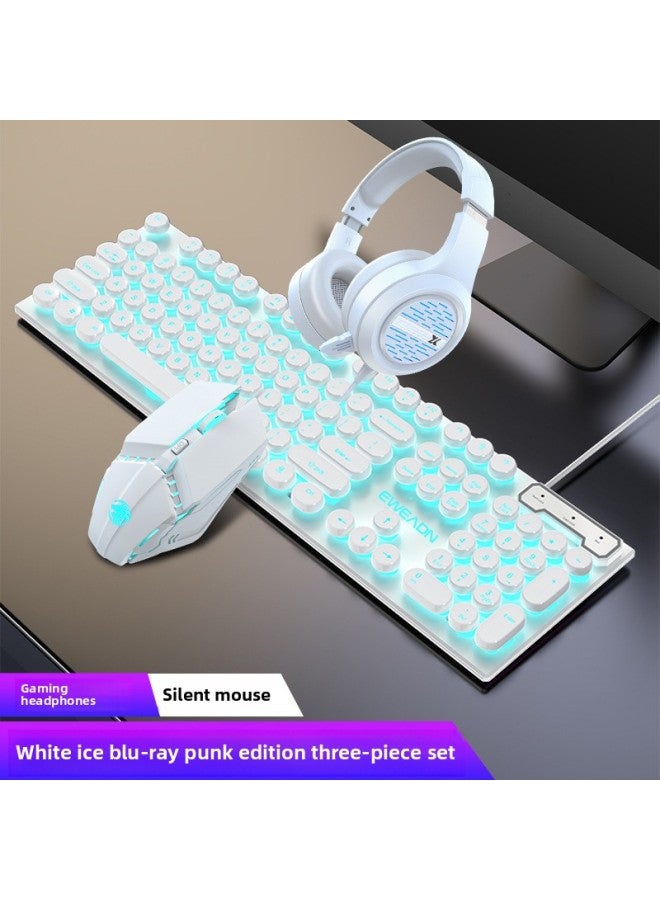 Notebook Computer Competitive Real Game Wired Electric Desktop Special Mechanical Wireless Keyboard Mouse Feel Keyboard Mouse Suit-Color:Genuine Mechanical Feel★Cool Lights - White Ice Blue Light [punk Version] + Silent Mouse + Headphones - No - 104 Keys - Official Standard  - Image 1