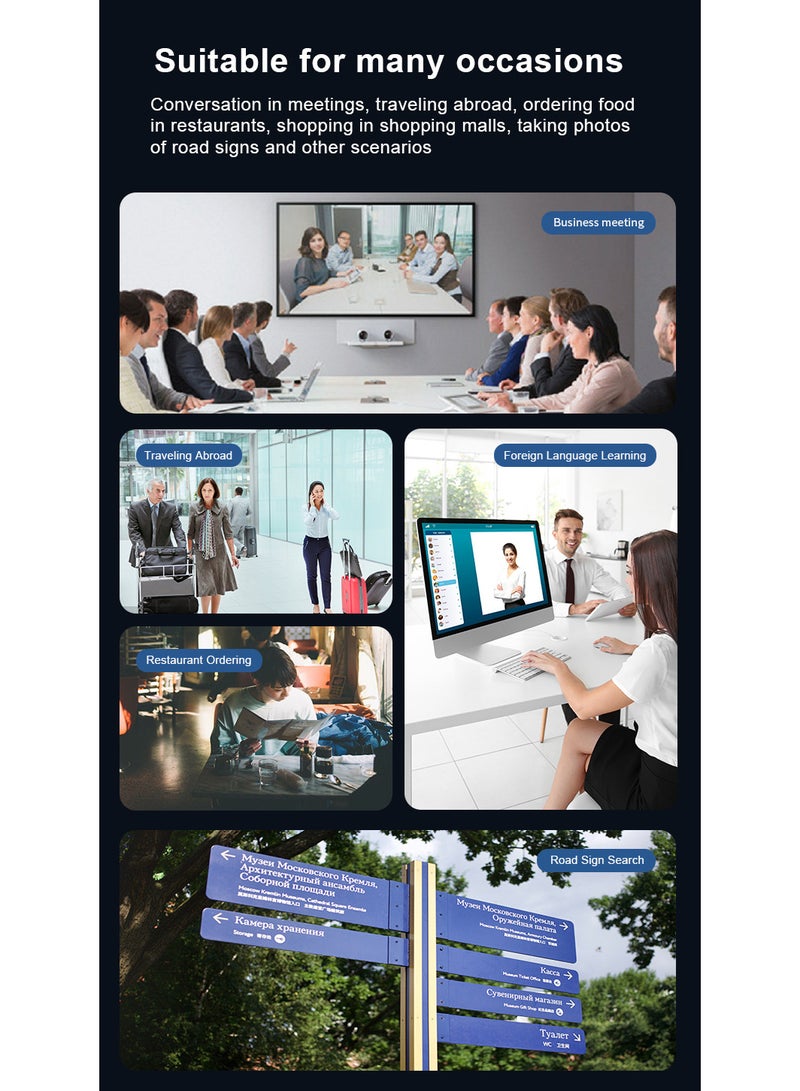 جهاز ترجمة ذكي بـ 142 لغة مع ترجمة صوتية وصورية، مترجم فوري بتقنية الذكاء الاصطناعي، يدعم WiFi ونقطة الاتصال، مترجم محمول للرحلات والأعمال والتسوق - Image 2