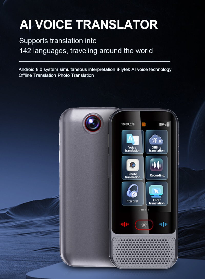 جهاز ترجمة ذكي بـ 142 لغة مع ترجمة صوتية وصورية، مترجم فوري بتقنية الذكاء الاصطناعي، يدعم WiFi ونقطة الاتصال، مترجم محمول للرحلات والأعمال والتسوق - Image 1