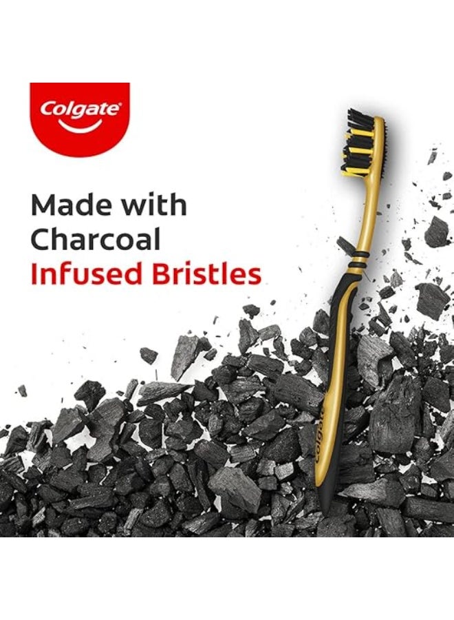 Colgate ZigZag Charcoal Soft Bristle Manual Toothbrush for adults - 4 Pcs, Removes Germs in Between Teeth, Soft-tongue cleaner, Antibacterial bristles - Image 2