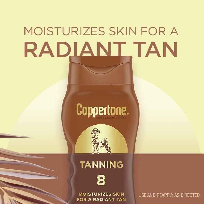 Coppertone Sunscreen Tanning Lotion SPF 8, Lightweight and Non Greasy Sunscreen, Water Resistant, Oxybenzone Free, Sun Tan Lotion Moisturizes Skin for a Radiant Tan, 8 Fl Oz Bottle, Pack of 2 - Image 2