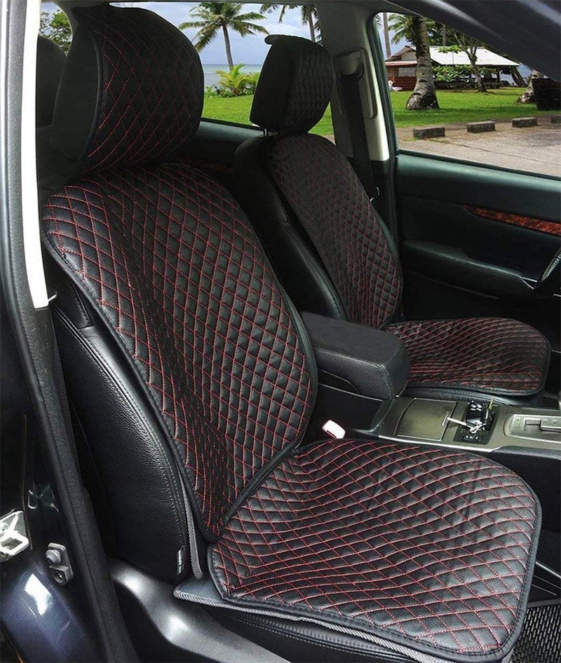 KOZI PET Faux Leather Luxury Car Seat Covers, Front Seat Protector, Universal Four Seasons Car Interior Seat Covers Pad Mat Waterproof Car Seat Cushion - Fit for Most Car, Truck, SUV, Black, 4 Pieces - Image 1