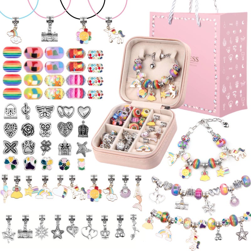 UFU Charm Bracelet Making Kit Girls Beads for Jewelry Making Kit, Unicorns Arts Crafts Gifts Set for Teen Girls Age 5 6 7 8-12, with a Portable Bracelet Organizer Box - Image 1