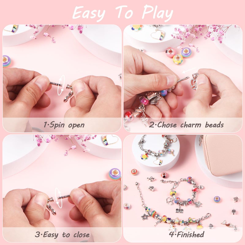 UFU Charm Bracelet Making Kit Girls Beads for Jewelry Making Kit, Unicorns Arts Crafts Gifts Set for Teen Girls Age 5 6 7 8-12, with a Portable Bracelet Organizer Box - Image 5