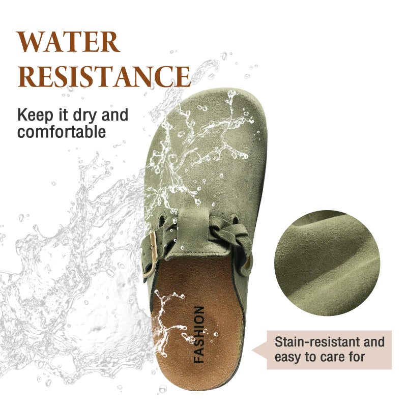 DDXYYDS Suede Platform Clogs Women, Closed Toe Slippers Slides Sandals, Potato Shoes with Adjustable Buckle, Non Slip On Mules Green - Image 5