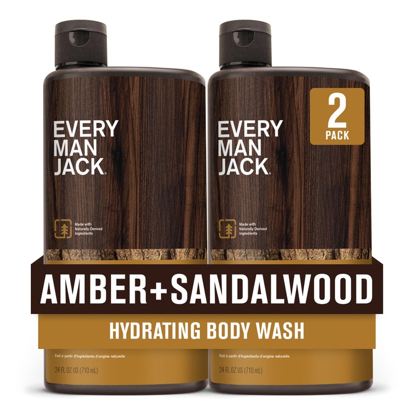 Every Man Jack AmberSandalwood Hydrating Mens Body Wash for All Skin TypesCleanse Nourish and Hydrate Skin with Naturally Derived IngredientsParaben Free Phthalate Free Dye Free24ozPack of 2