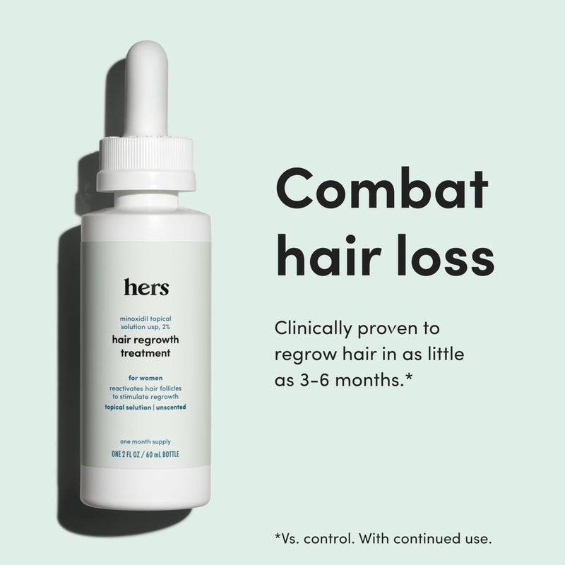 hers Hair Regrowth Treatment - Topical Minoxidil 2% Solution for Women - Supports Thicker, Fuller Hair - Non-Greasy - Unscented, 2 Pack - Image 2