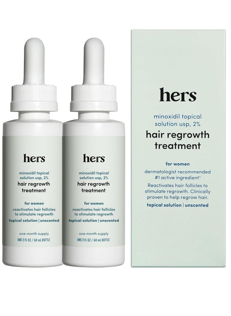 HIMS & HERS hers Hair Regrowth Treatment for Women with 2% Topical Minoxidil Solution for Hair Loss and Thinning Hair, Unscented, 2 Month Supply, 2 Pack - Image 1