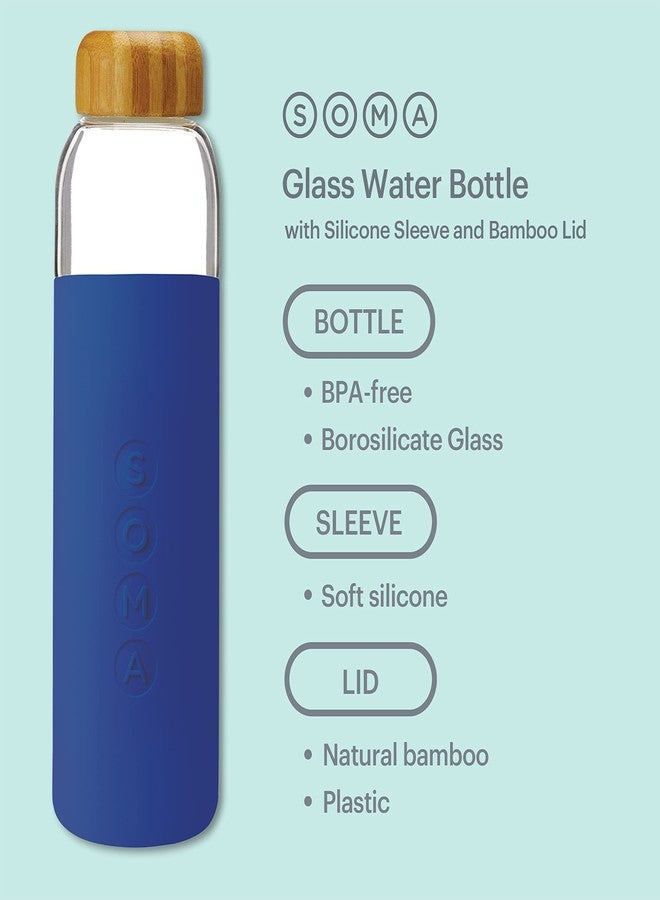 SOMA BPA-Free Glass Water Bottle with Silicone Sleeve, Sapphire, 17oz - Image 2