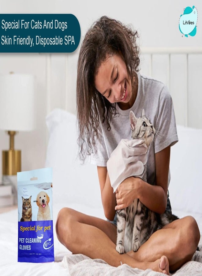 Litvibes Pet Waterless Wipes Glove,Dogs & Cats Cleaning Antibacterial Shampoo Infused Disposable Cleaning Tool,Grooming,Bathing & Dry Deep Cleansing,Non-Alcoholic,Lick & Skin Friendly - 6 Wipe Gloves - Image 2