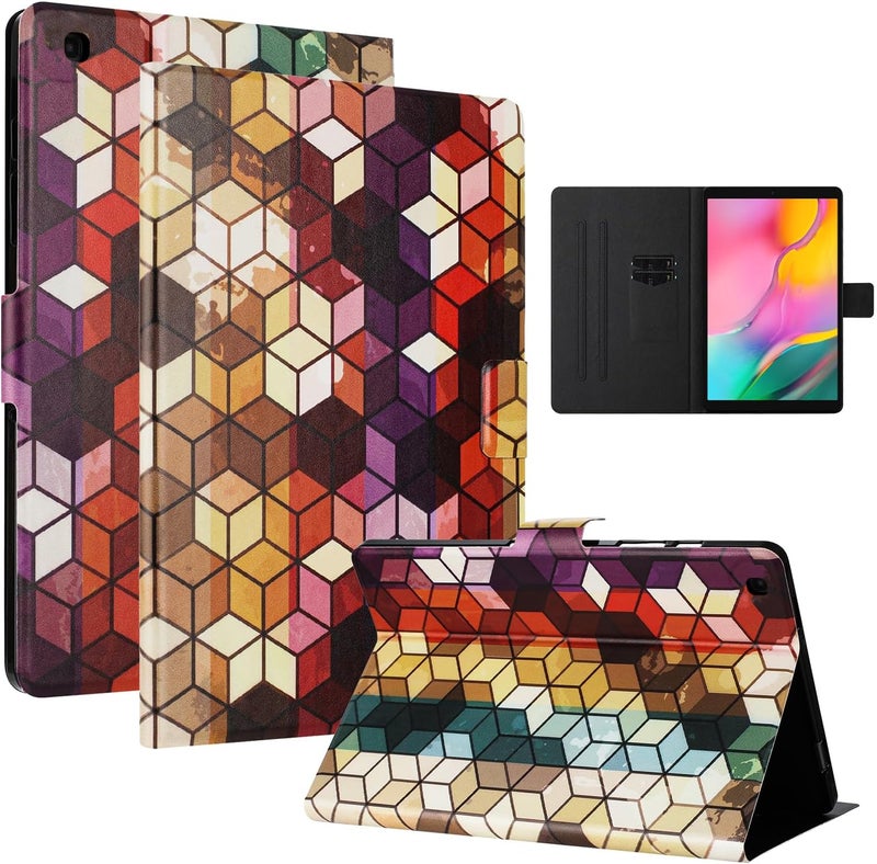 LSPCASA غلاف لـ Samsung Galaxy Tab A مقاس 10.1 بوصة (2019) غلاف واقي من جلد PU مع حاملات بطاقات ووظيفة حامل - غلاف جهاز لوحي قابل للطي لـ Galaxy Tab A (SM-T510/SM-T515)، مكعبات ملونة - Image 1