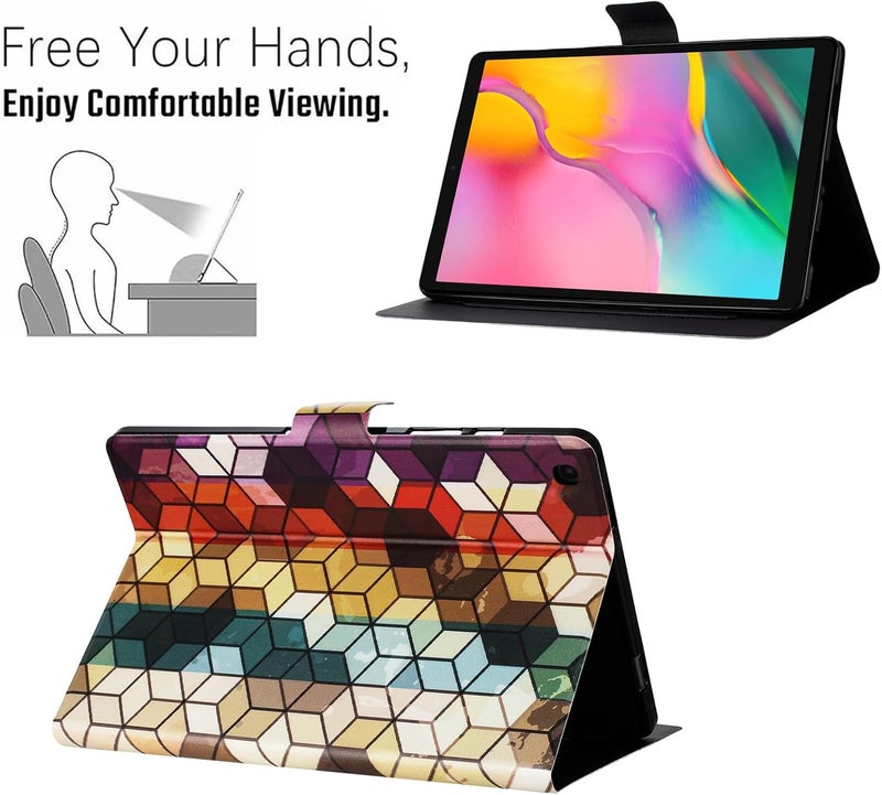 LSPCASA غلاف لـ Samsung Galaxy Tab A مقاس 10.1 بوصة (2019) غلاف واقي من جلد PU مع حاملات بطاقات ووظيفة حامل - غلاف جهاز لوحي قابل للطي لـ Galaxy Tab A (SM-T510/SM-T515)، مكعبات ملونة - Image 3