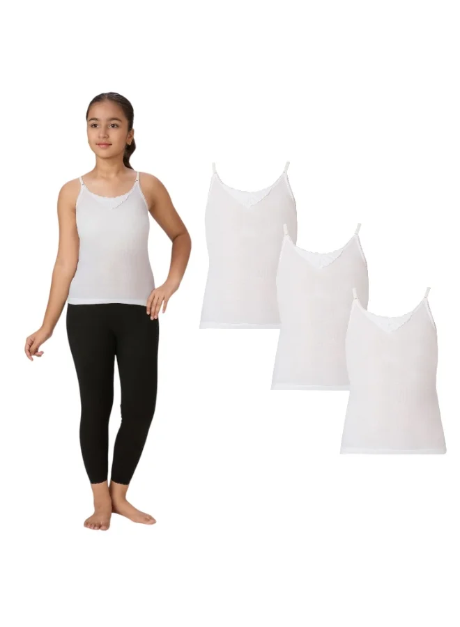 BYC GIRLS ADJUSTABLE STRAP COTTON CAMISOLE (PACK OF 3) - WHITE