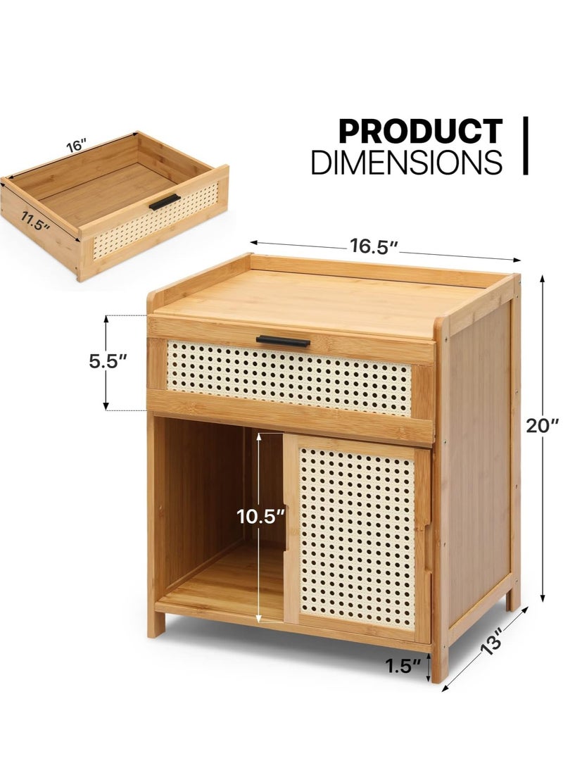 MIXDE boho Wood Bamboo Bedside Table,Sofa Table, Coffee Table with Drawer Storage, Open Shelf for Bedroom Living Room Office - Image 4