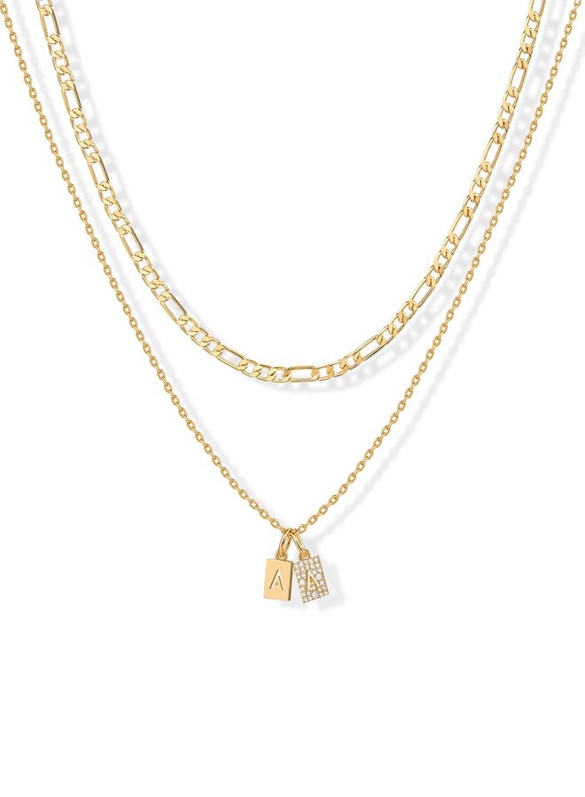 بافوا قلادة PAVOI مطلية بالذهب الأصفر عيار 14 قيراطًا، تحمل حرفًا أوليًا مزدوجًا على شكل لوحة تعريف للكلاب | قلادات رقيقة مرصعة بالزركونيا المكعبة على شكل حرف، بسلسلة صندوقية دائرية للنساء | حرف A - Image 1