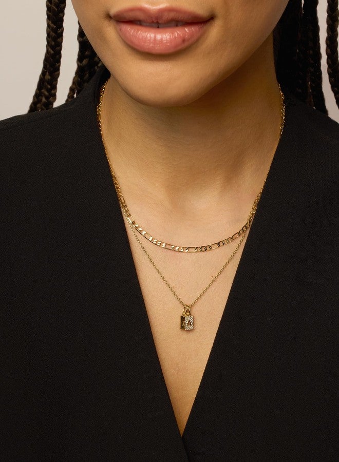 بافوا قلادة PAVOI مطلية بالذهب الأصفر عيار 14 قيراطًا، تحمل حرفًا أوليًا مزدوجًا على شكل لوحة تعريف للكلاب | قلادات رقيقة مرصعة بالزركونيا المكعبة على شكل حرف، بسلسلة صندوقية دائرية للنساء | حرف A - Image 2