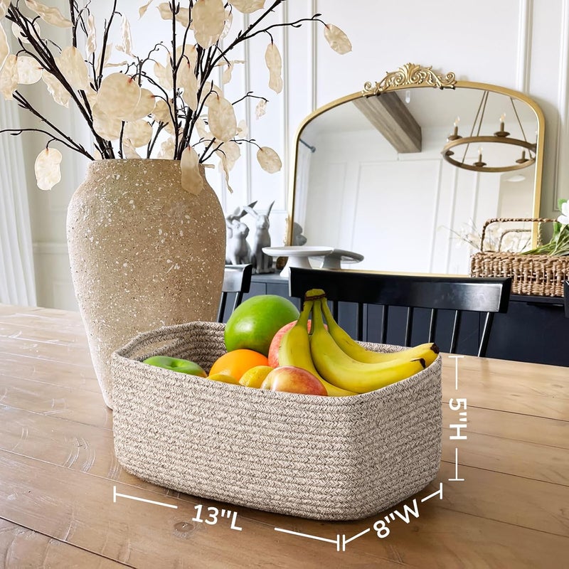 Goodpick Storage Baskets 13 x 8 x 5 in Closet Shelf Organizers for Gifts Empty Baskets for Shelves Dog Toy Basket Woven Baskets for Storage for Towels for Organizing 3 Pack White  Brown - Image 3