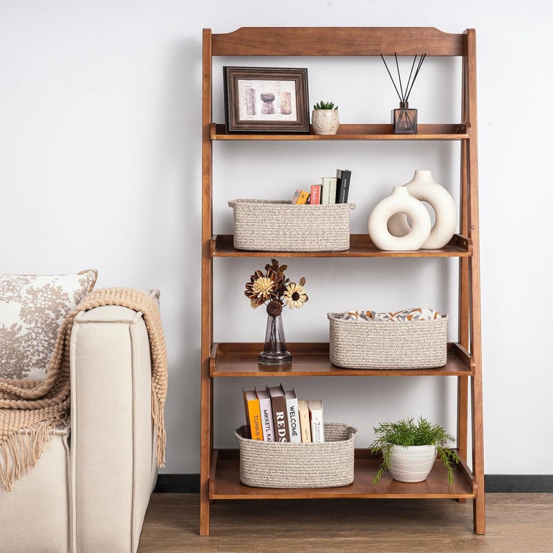 Goodpick Storage Baskets 13 x 8 x 5 in Closet Shelf Organizers for Gifts Empty Baskets for Shelves Dog Toy Basket Woven Baskets for Storage for Towels for Organizing 3 Pack White  Brown - Image 2