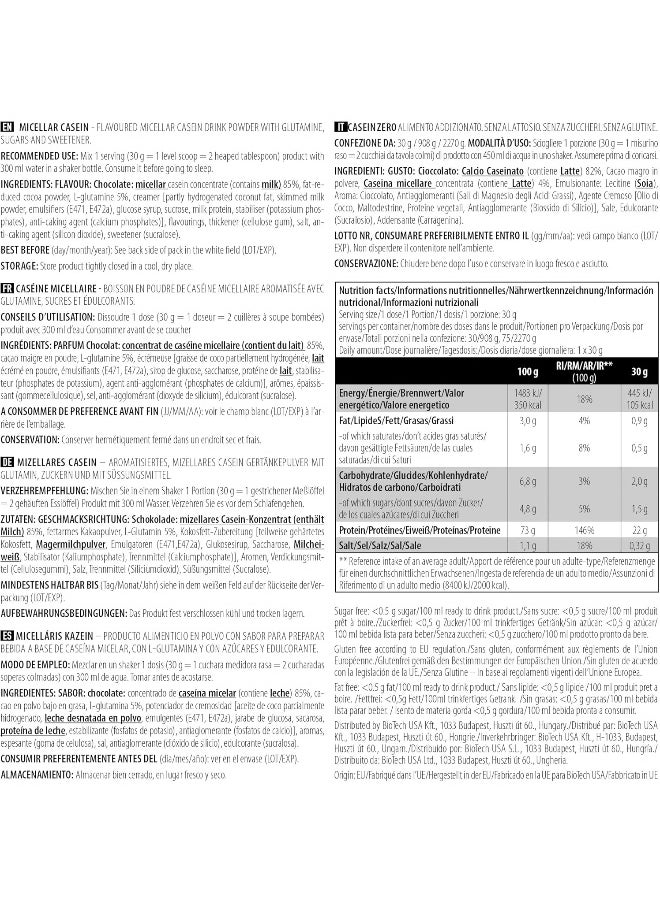 BioTechUSA BioTechUSA Micellar Casein Protein Powder | Extended Absorption time | Gluten-Free, and Fat-Free | Added L-Glutamine, 908 g, Chocolate  - Image 4