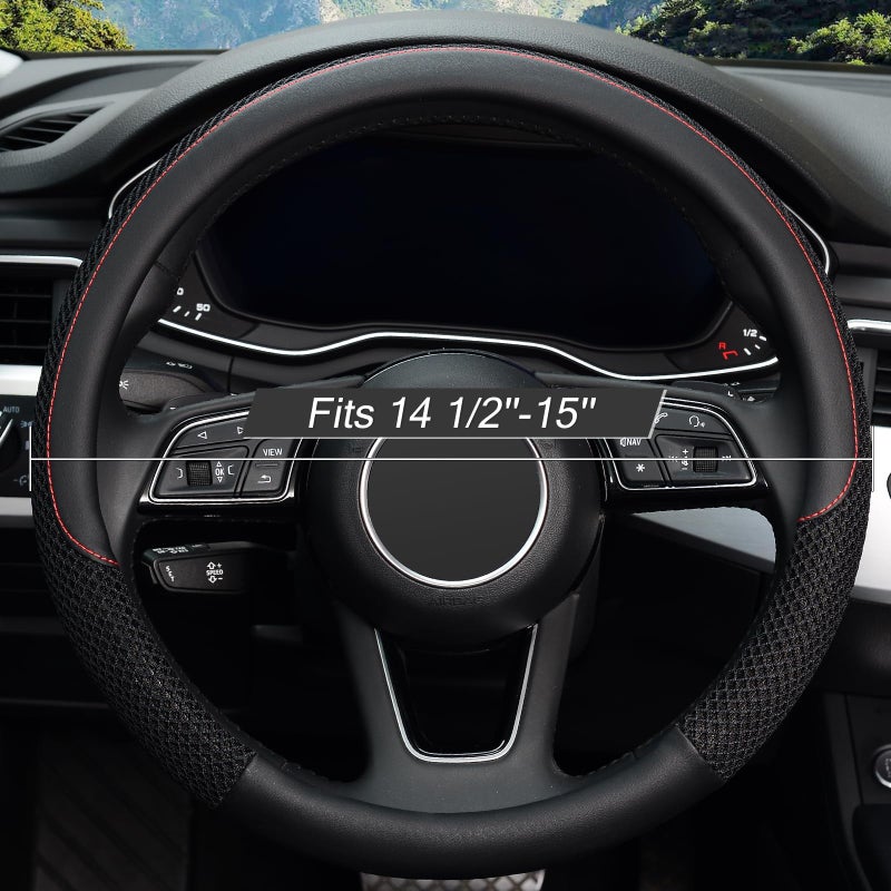 KAFEEK Steering Wheel Cover, Universal 15 inch, Microfiber Leather Viscose, Breathable, Anti-Slip,Warm in Winter and Cool in Summer, Black - Image 2