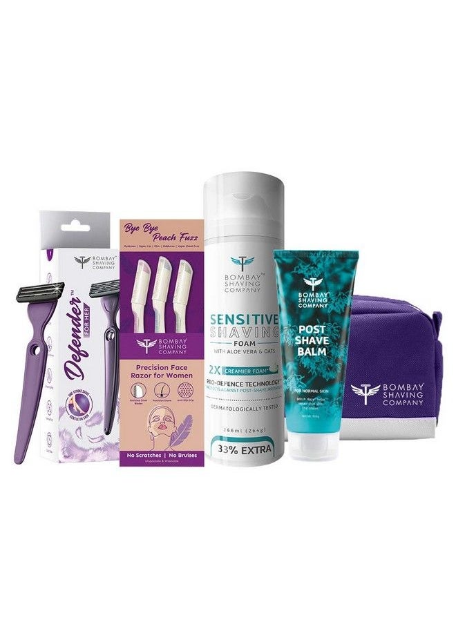 Bombae Face And Body Shaving Kit For Women Defender For Her Razor Face And Eyebrow Razor Sensitive Foam And Post Shave Balm 500G