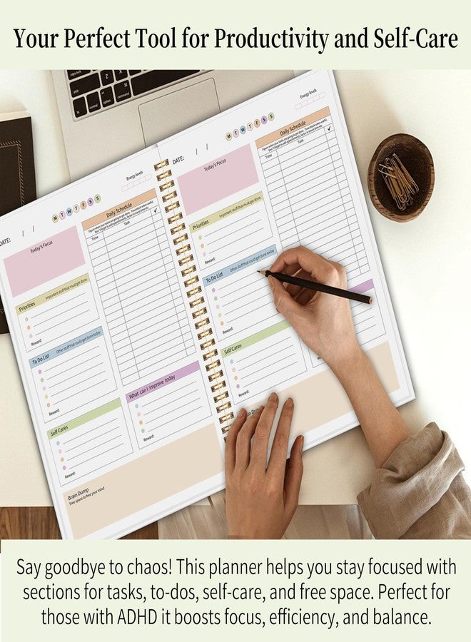 Kamoy ADHD Daily Planner with Hard Cover & Colorful Sheets Inside,Productivity Planner Task Management Organizer for Neurodivergent Adults Focused for Men & Women - 7" x 10" - Image 4