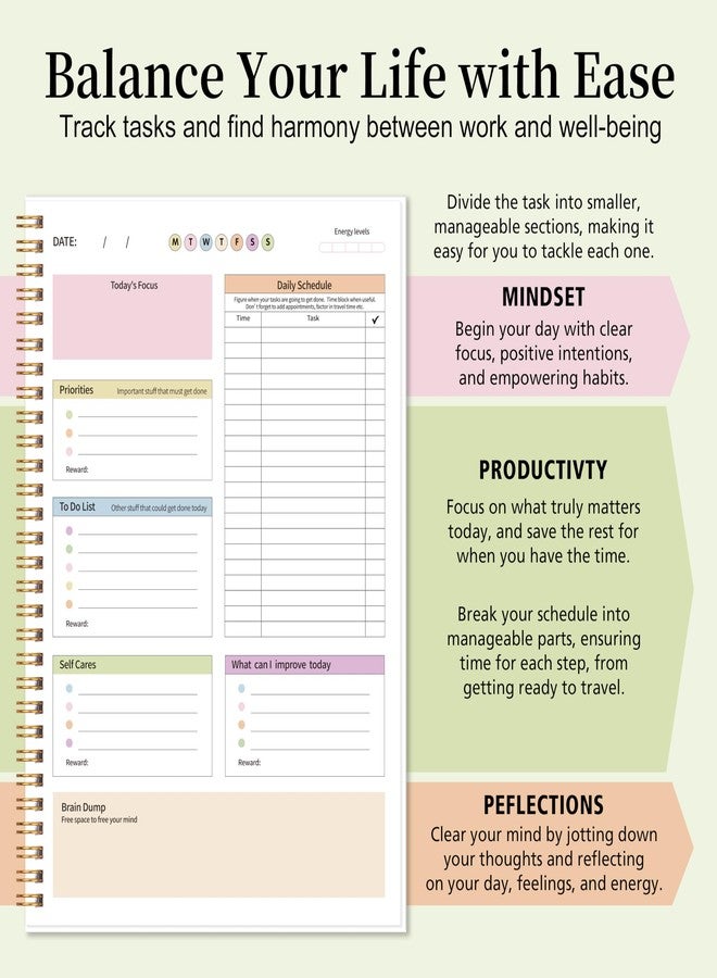 Kamoy ADHD Daily Planner with Hard Cover & Colorful Sheets Inside,Productivity Planner Task Management Organizer for Neurodivergent Adults Focused for Men & Women - 7" x 10" - Image 2