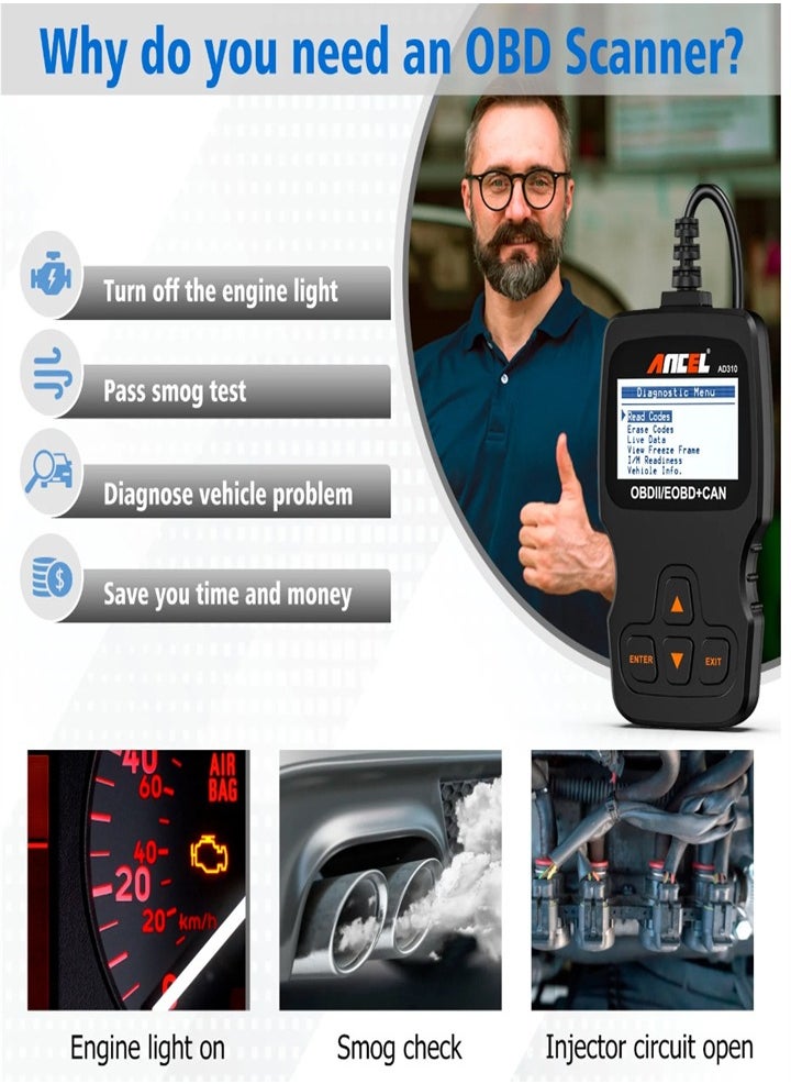 Generic AD310 Classic Enhanced Universal OBD II Scanner Car Engine Fault Code Reader CAN Diagnostic Scan Tool (Black)  - Image 5