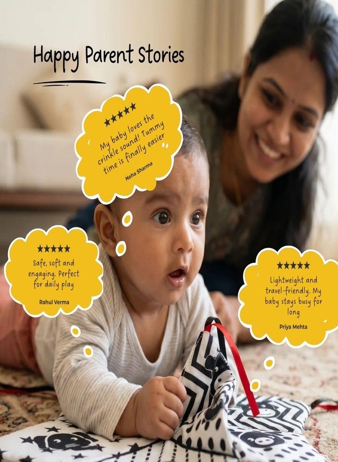 LiLLBUD Sensory Crinkle Mat for Babies (0-6 Months) - High Contrast Star-Shaped Baby Tummy Time Toy | Supports Visual Focus & Early Motor Skills | Newborn Baby Playing Mat Gift - Image 4