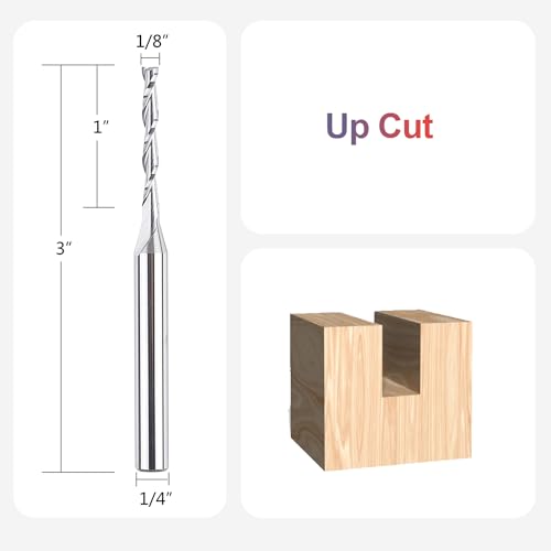 SpeTool Extra Long CNC Spiral Router Bits with Up Cut 1/8 inch Cutting Diameter, 1/4 inch Shank 3 inch Extra Long HRC55 Solid Carbide End Mill for Wood Cut, Carving - Image 2