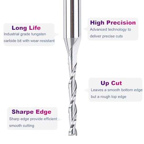 SpeTool Extra Long CNC Spiral Router Bits with Up Cut 1/8 inch Cutting Diameter, 1/4 inch Shank 3 inch Extra Long HRC55 Solid Carbide End Mill for Wood Cut, Carving - Image 4