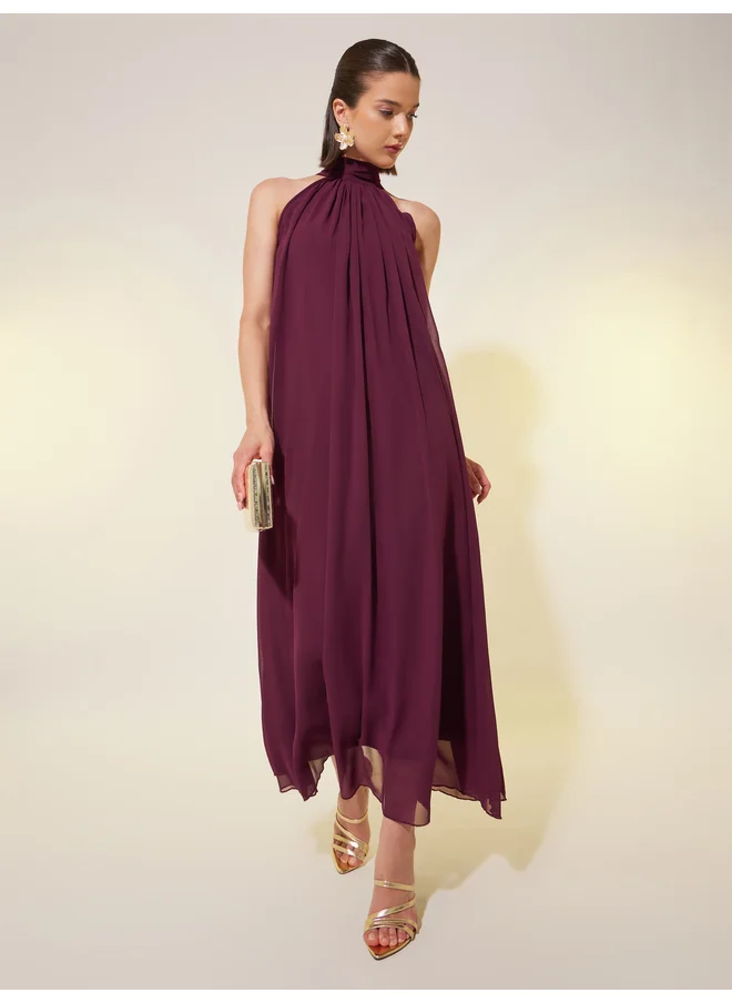 Take Two Take Two Solid Sleeveless Halter Neck A-Line Maxi Dress