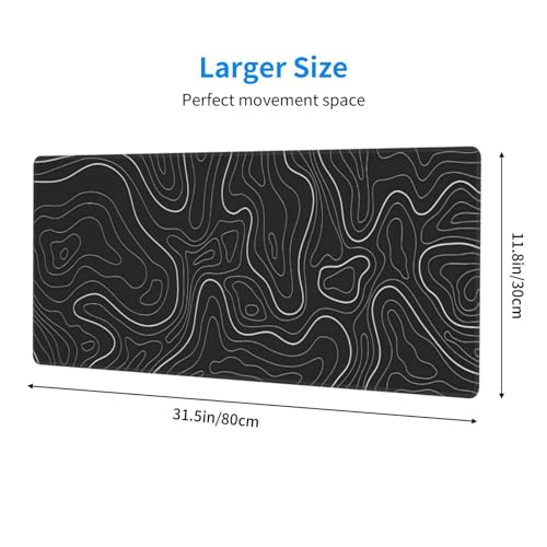Brecoy Topographic Contour Extended Big Mouse Pad Large,Gaming Mouse Pad Desk Pad,31.5x11.8 Inch Long Computer Keyboard Mouse Mat Mousepad with 3mm Non-Slip Base and Stitched Edge for Gaming and Office - Image 2