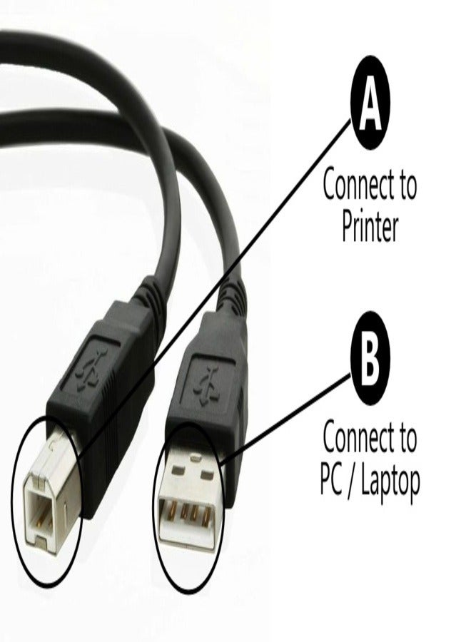 Printer Cable USB 2.0 A-Male To B-Male 1.5M Cord High Speed Scanner Cord Compatible with HP/ Cannon/ Brother/ Samsung/ Dell/ Epson/ Lexmark/ Xerox/ Piano/ Dac - Black - Image 3