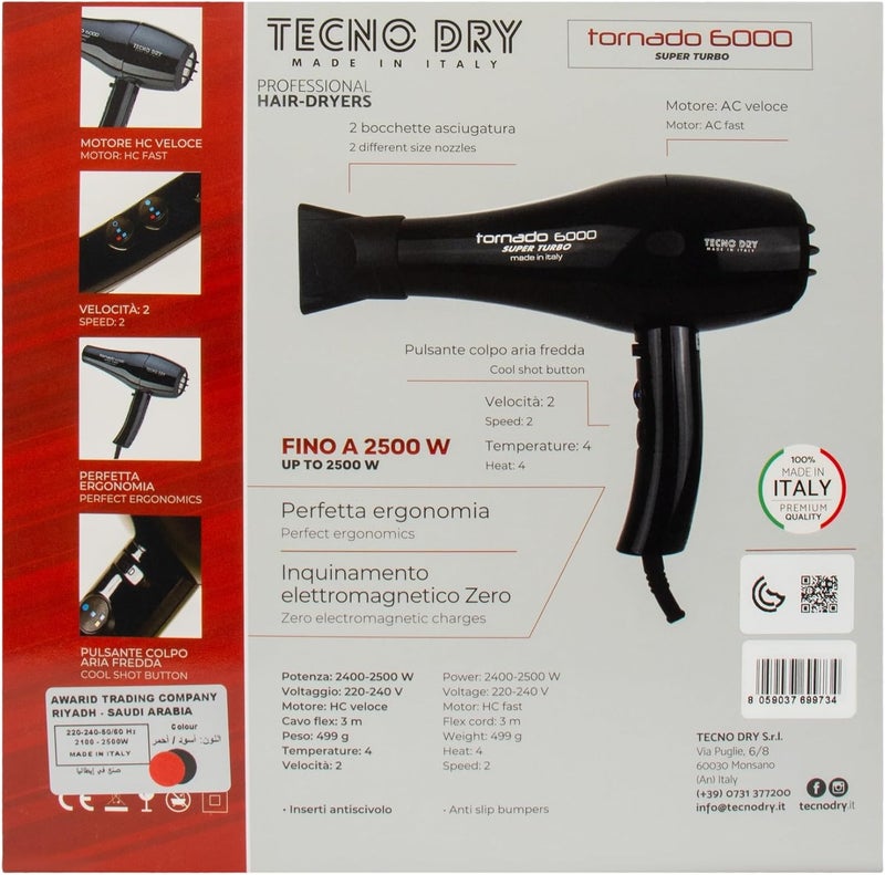 Tecnoelectra T6000 Tornado 6000 Super Turbo مجفف شعر - 2500 واط - Image 3