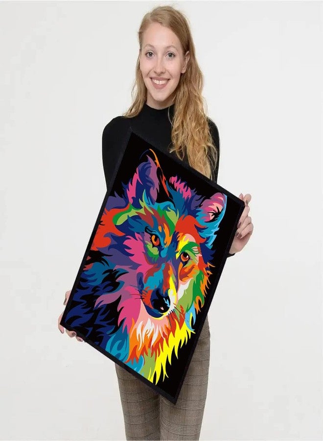 VIGEGU 4 Pack Paint by Numbers Kit for Adults Framed Canvas - with Wooden Easel,Adults' Paint-by-Number Kits Cat Giraffe Wolf Lion DIY Acrylic Animal Oil Painting Arts Crafts 7.8x11.8inch - Image 4
