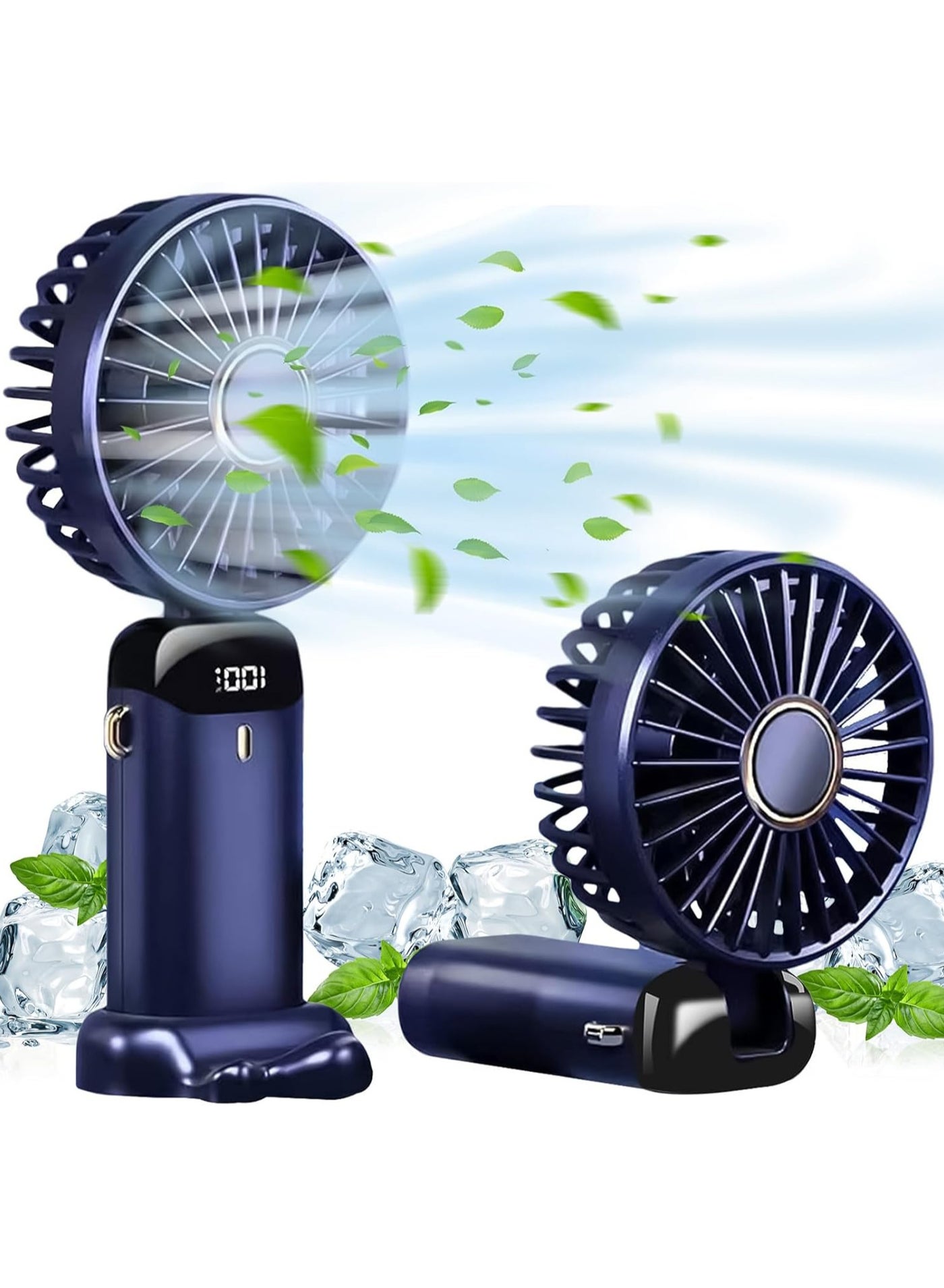 Portable Handheld USB Rechargeable Fan 90° Foldable Mini Desk With LED Digital Display 5 Speeds Multi-Function for Outdoor Indoor