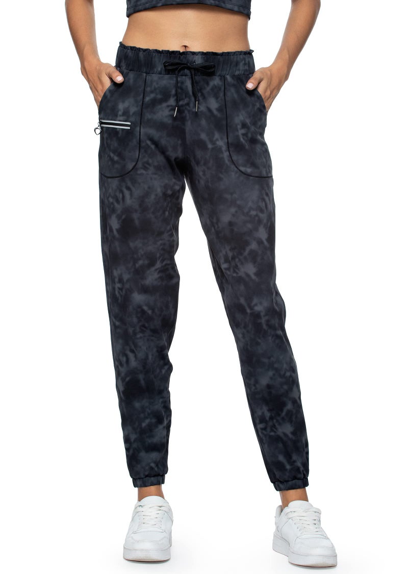 Haowind Joggers for Women with Pockets Elastic Waist Workout Sport Gym Pants Comfy Lounge Yoga Running Pants(Tie Dye Grey01 L) - Image 1