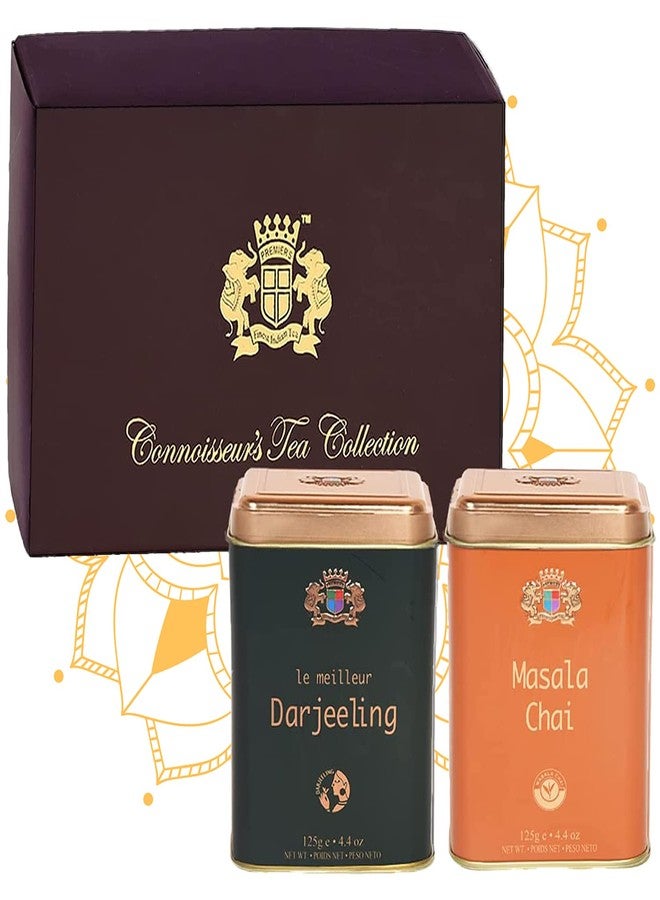 Premiers 2-in-1 Tea Gift Set | 125 Cups | 250 Grams | Darjeeling Black Tea + Masala Chai | PMS Series | Elegant Square Metal Caddy | PMS Series - Image 1