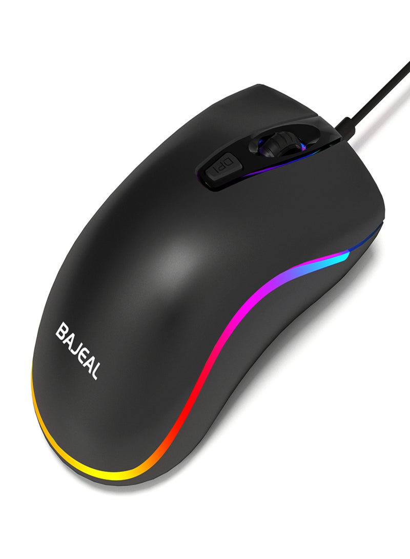 BAJEAL D1 Wired Gaming Symmetrical Ergonomic Mice RGB Light Effect 3-gear Adjustable DPI Wide Compatibility Black - Image 1