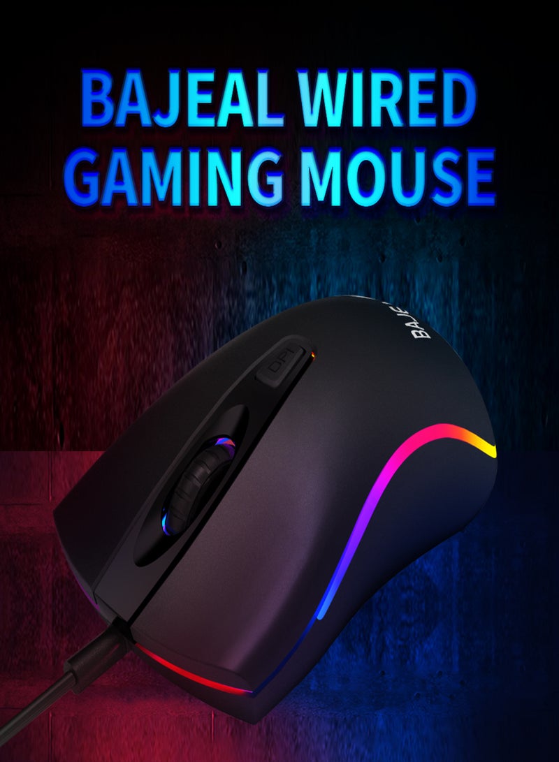 BAJEAL D1 Wired Gaming Symmetrical Ergonomic Mice RGB Light Effect 3-gear Adjustable DPI Wide Compatibility Black - Image 2