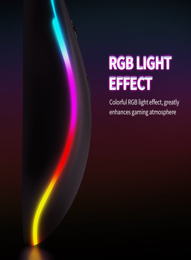 باجيل فأرة ألعاب سلكية BAJEAL D1 بتصميم متناظر ومريح، مزودة بإضاءة RGB، و3 مستويات DPI قابلة للتعديل، ومتوافقة مع نطاق واسع من الأجهزة، باللون الأسود. - Image 2