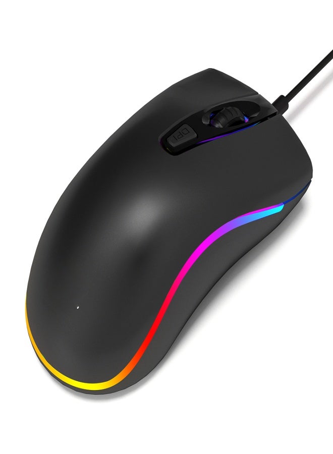 باجيل فأرة ألعاب سلكية BAJEAL D1 بتصميم متناظر ومريح، مزودة بإضاءة RGB، و3 مستويات DPI قابلة للتعديل، ومتوافقة مع نطاق واسع من الأجهزة، باللون الأسود. - Image 1